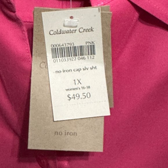 Coldwater Creek NWT women’s size 1X pink short sleeve button front top - Picture 2 of 8